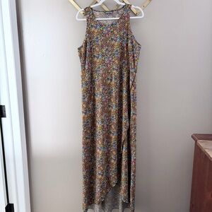 Toad&Co XL Floral Maxi Dress High Low Tulip Hem Cutout Back Boho Summer